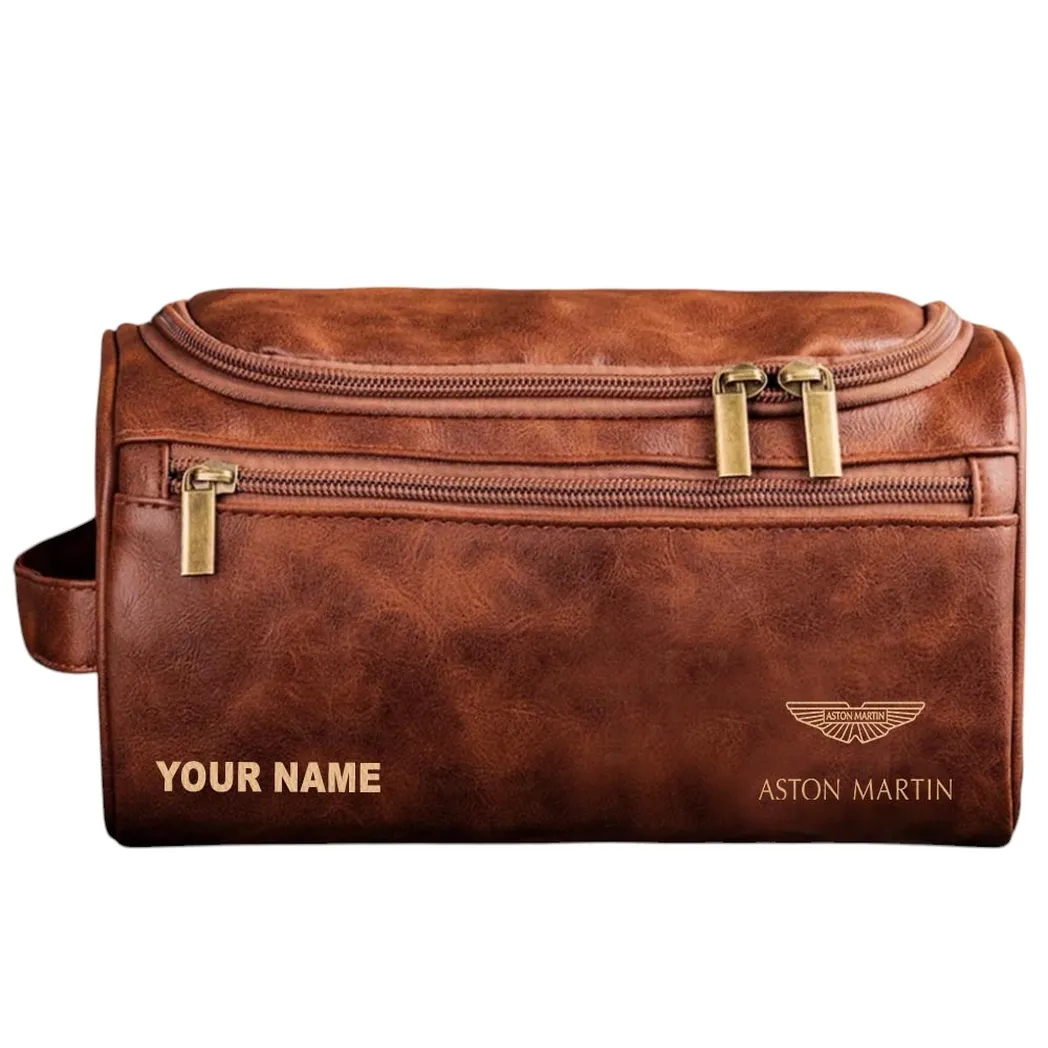 Aston Martin Ledertasche, Personalisierte Kulturtasche - Rotbraun CAR44005072531