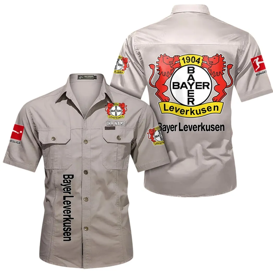 Bayer 04 Leverkusen Hemd mit kurzen Ärmeln, All-Over-Print Kurzarmhemd BDE11052625264 - Beige