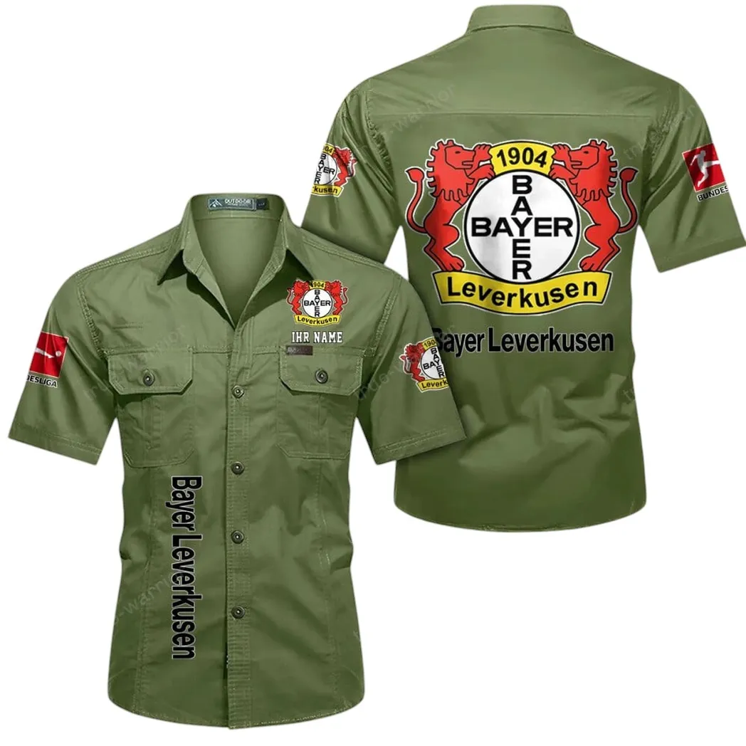 Bayer 04 Leverkusen Hemd mit kurzen Ärmeln, All-Over-Print Kurzarmhemd BDE11052625264 - Fruchtgrün