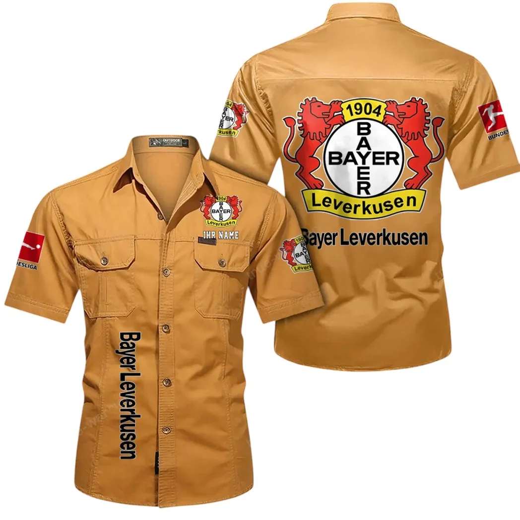 Bayer 04 Leverkusen Hemd mit kurzen Ärmeln, All-Over-Print Kurzarmhemd BDE11052625264 - Gelb-Orange