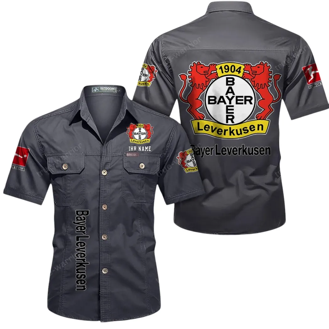 Bayer 04 Leverkusen Hemd mit kurzen Ärmeln, All-Over-Print Kurzarmhemd BDE11052625264 - Grau