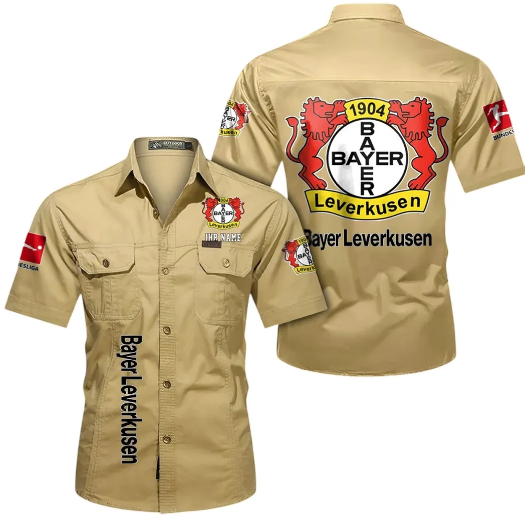 Bayer 04 Leverkusen Hemd mit kurzen Ärmeln, All-Over-Print Kurzarmhemd BDE11052625264 - Khaki