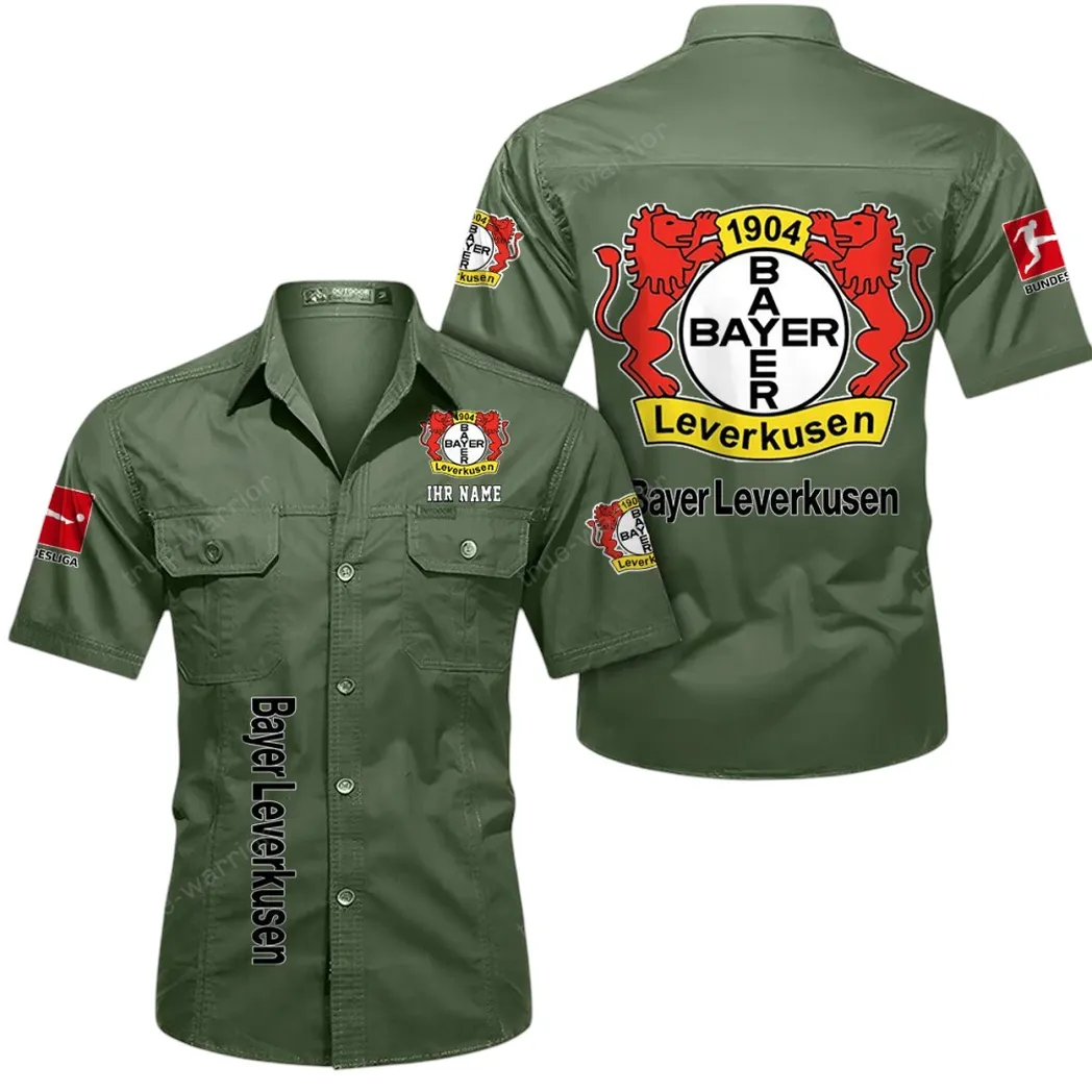 Bayer 04 Leverkusen Hemd mit kurzen Ärmeln, All-Over-Print Kurzarmhemd BDE11052625264 - Olivgrün