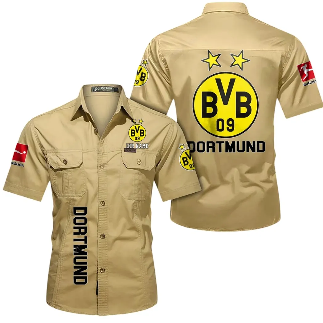 Borussia Dortmund Hemd mit kurzen Ärmeln, All-Over-Print Kurzarmhemd BDE11052625275 - Khaki