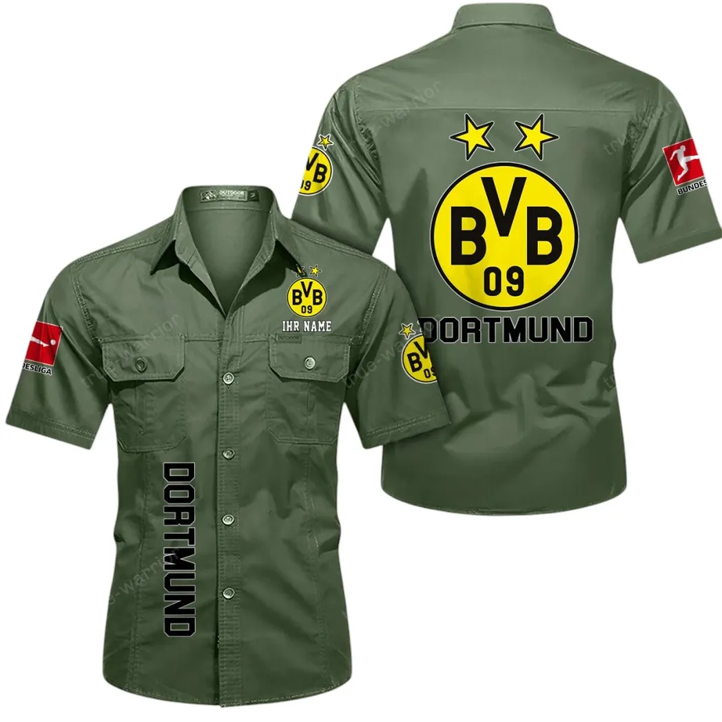 Borussia Dortmund Hemd mit kurzen Ärmeln, All-Over-Print Kurzarmhemd BDE11052625275 - Olivgrün