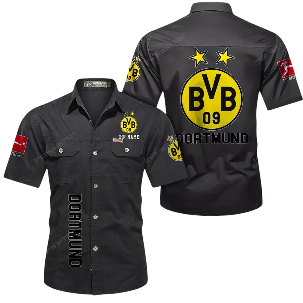 Borussia Dortmund Hemd mit kurzen Ärmeln, All-Over-Print Kurzarmhemd BDE11052625275 - Schwarz