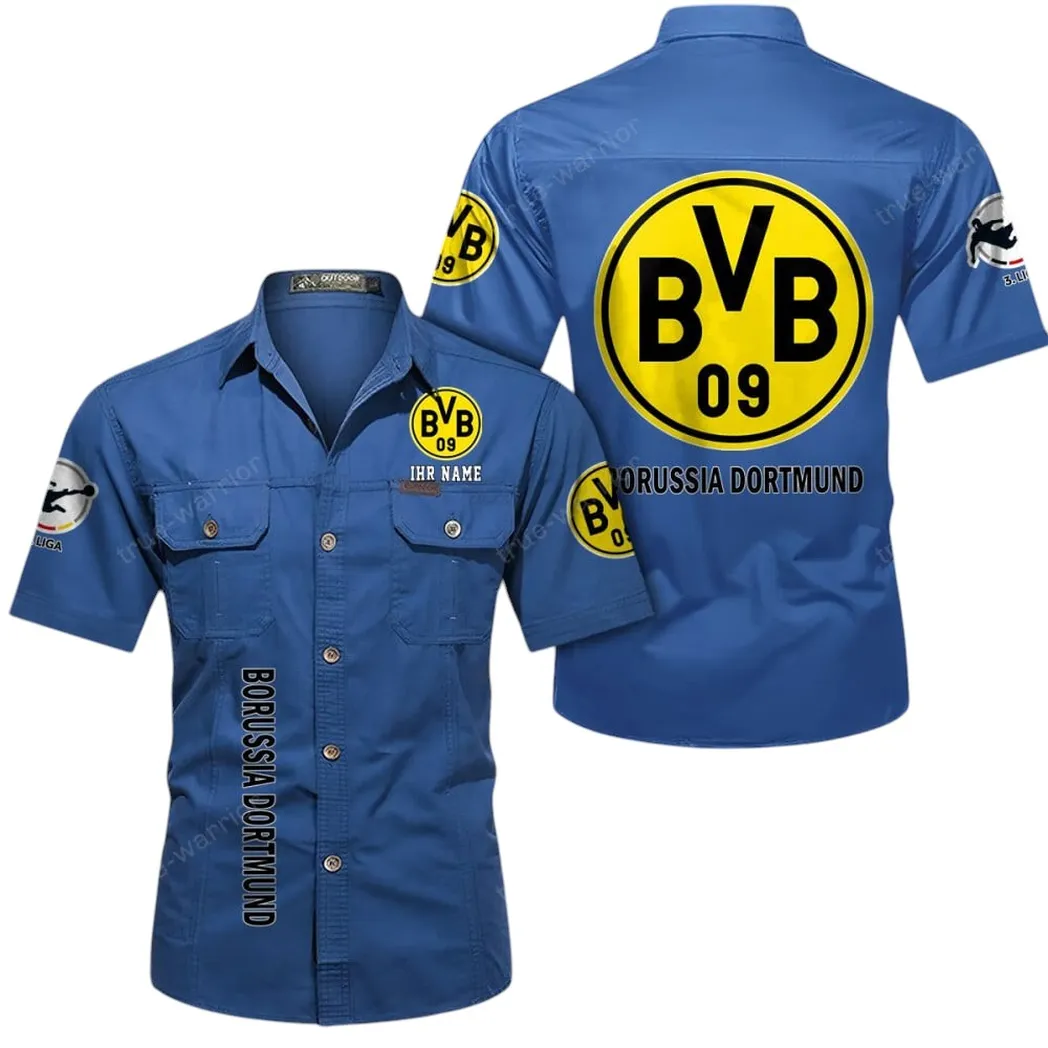 Borussia Dortmund II Hemd mit kurzen Ärmeln, All-Over-Print Kurzarmhemd BDE11052625241 - Cowboyblau