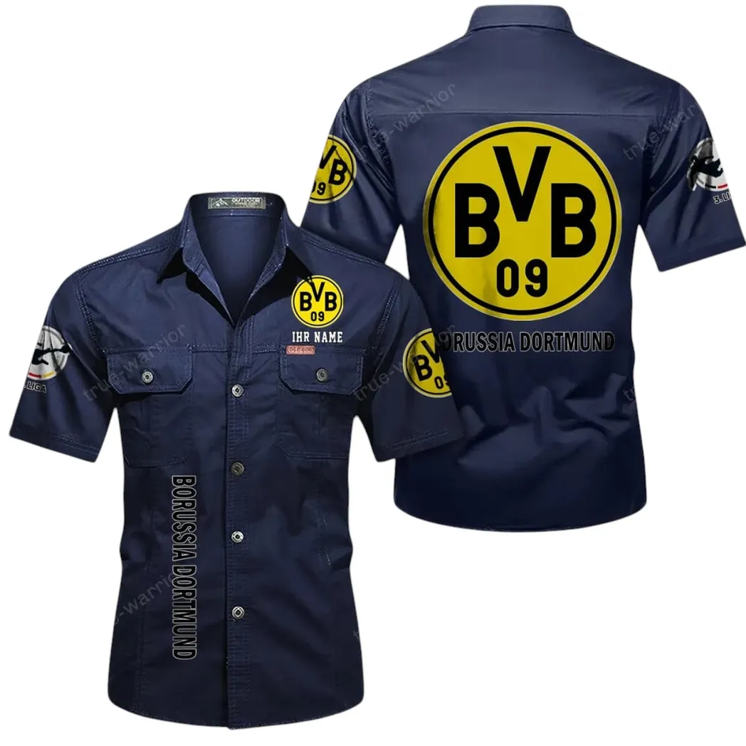 Borussia Dortmund II Hemd mit kurzen Ärmeln, All-Over-Print Kurzarmhemd BDE11052625241 - Dunkelblau