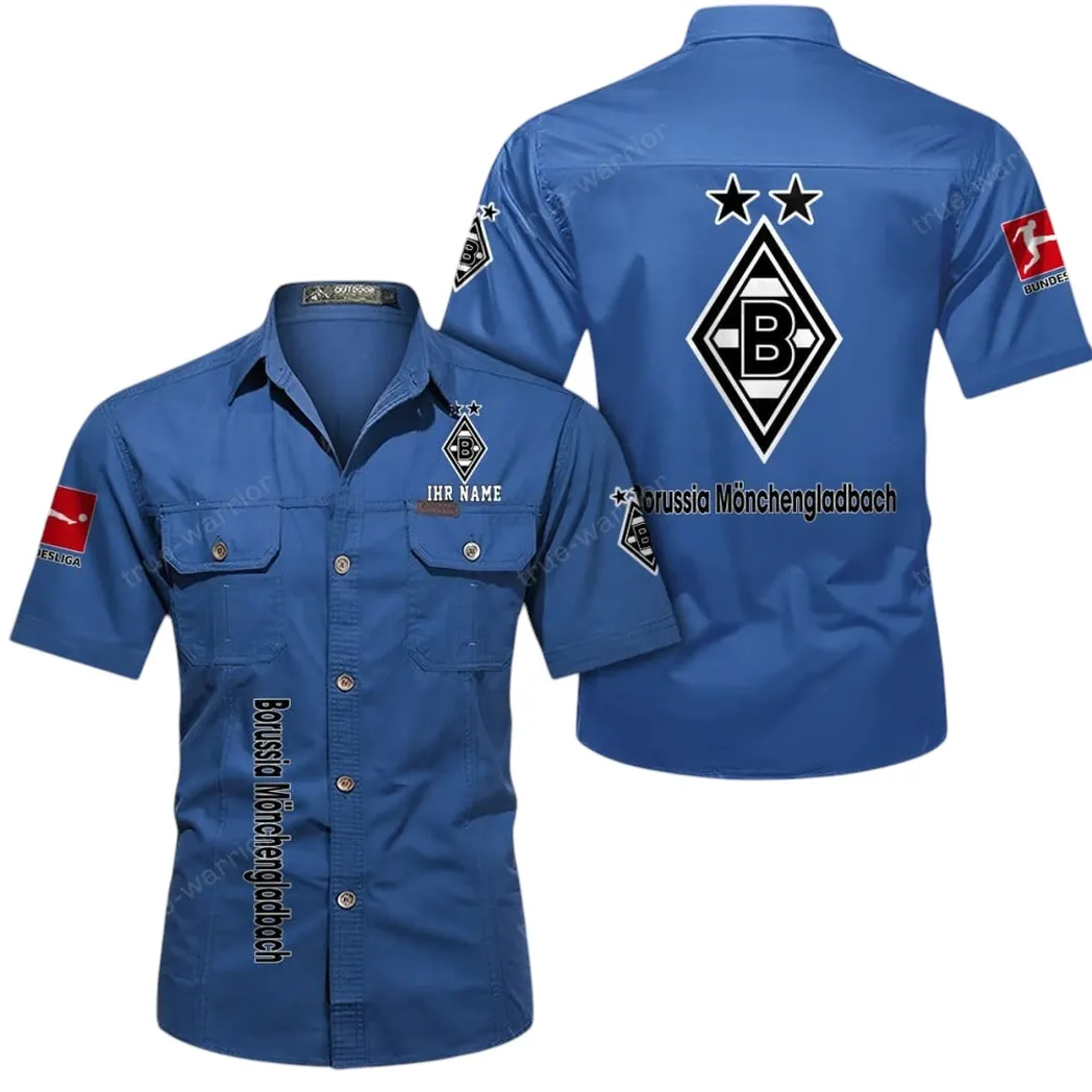 Borussia Monchengladbach Hemd mit kurzen Ärmeln, All-Over-Print Kurzarmhemd BDE11052625249 - Cowboyblau