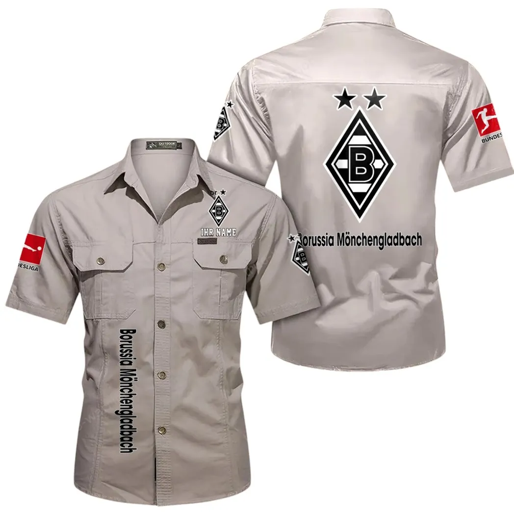 Borussia Monchengladbach Hemd mit kurzen Ärmeln, All-Over-Print Kurzarmhemd BDE11052625249 - Beige