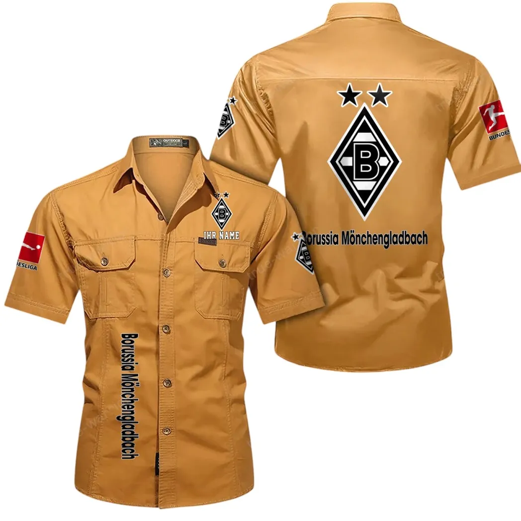 Borussia Monchengladbach Hemd mit kurzen Ärmeln, All-Over-Print Kurzarmhemd BDE11052625249 - Gelb-Orange