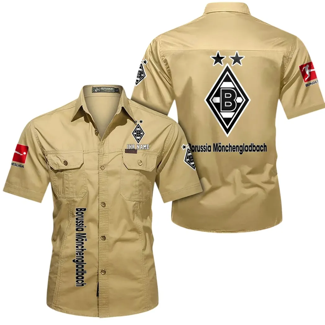 Borussia Monchengladbach Hemd mit kurzen Ärmeln, All-Over-Print Kurzarmhemd BDE11052625249 - Khaki