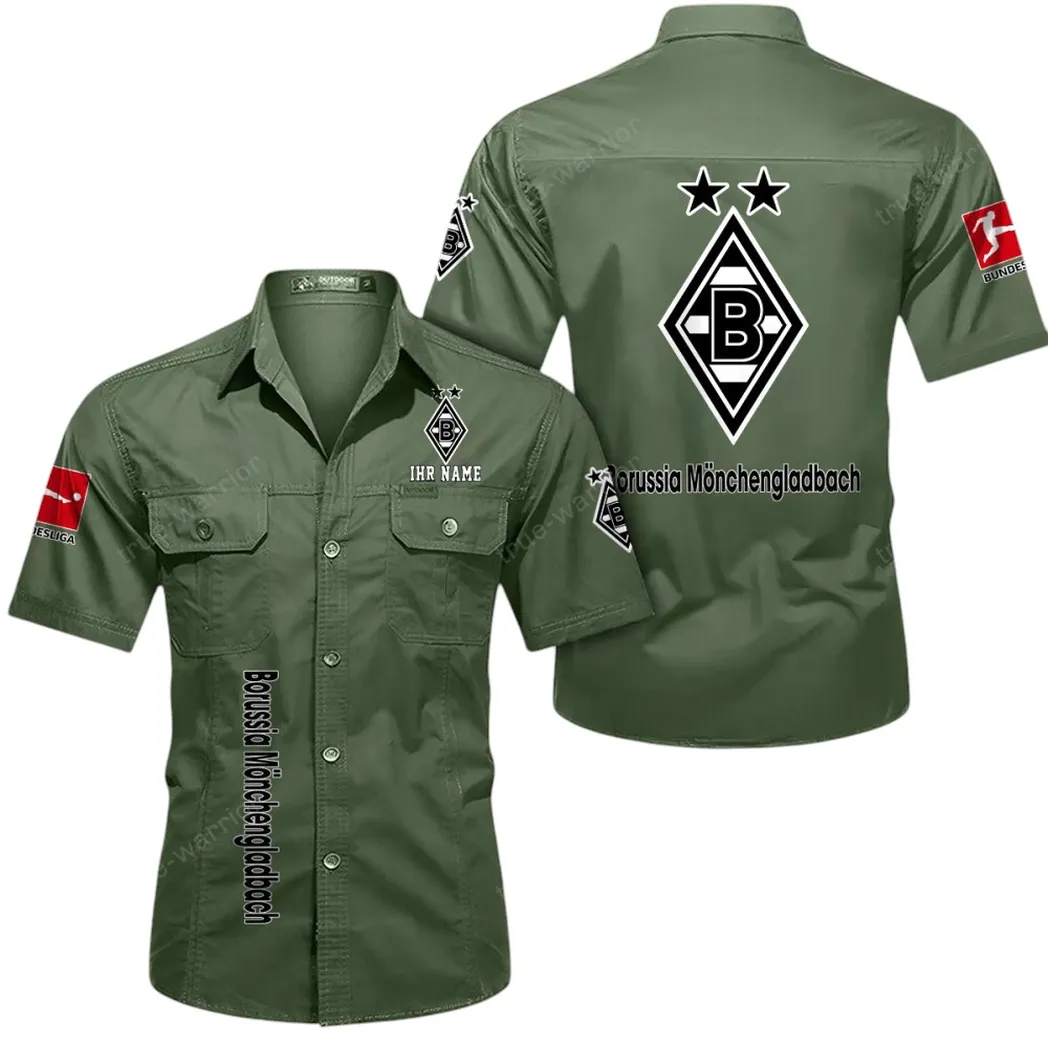 Borussia Monchengladbach Hemd mit kurzen Ärmeln, All-Over-Print Kurzarmhemd BDE11052625249 - Olivgrün