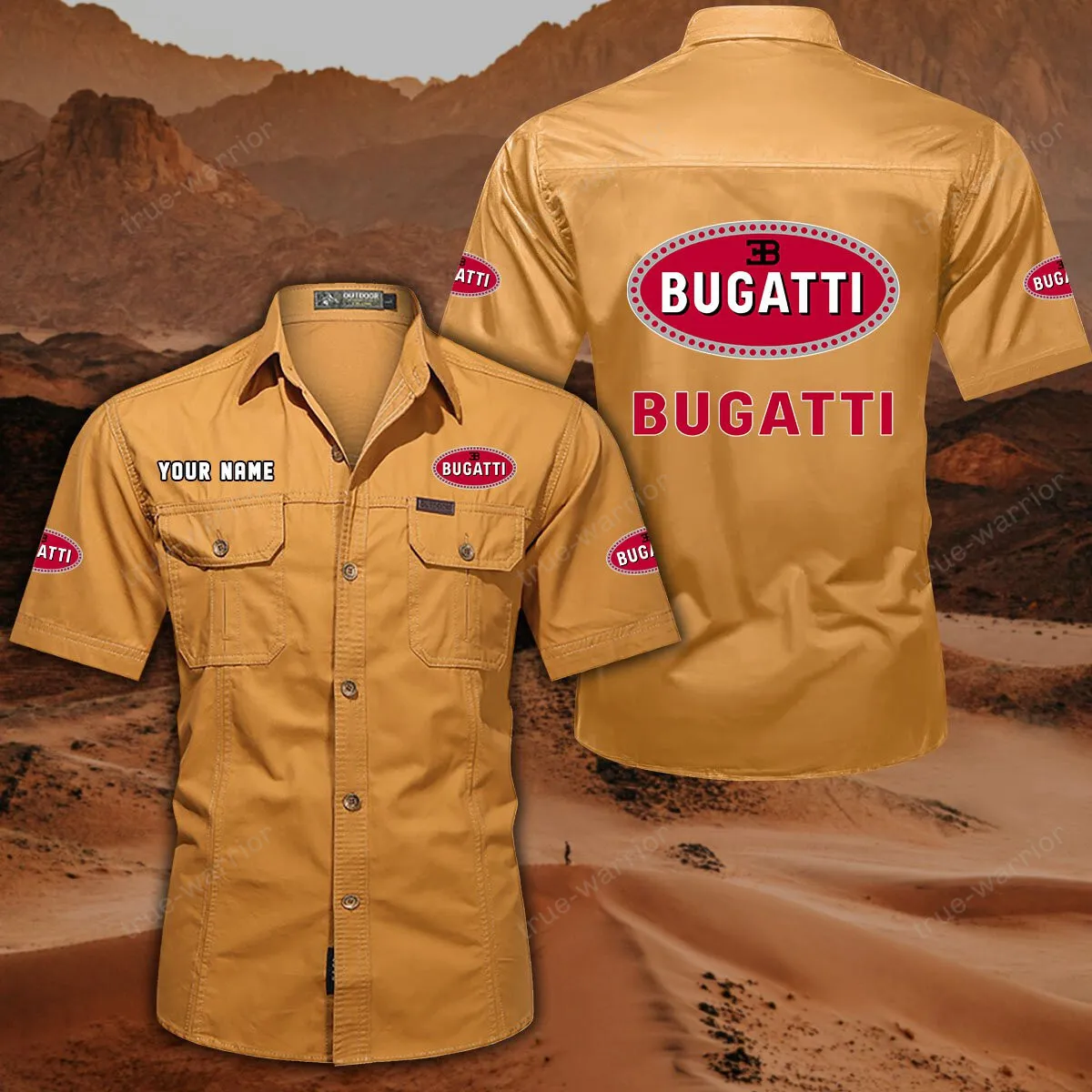 Bugatti Hemd mit kurzen Ärmeln, All-Over-Print Kurzarmhemd CAR444052625919 - Gelb-Orange