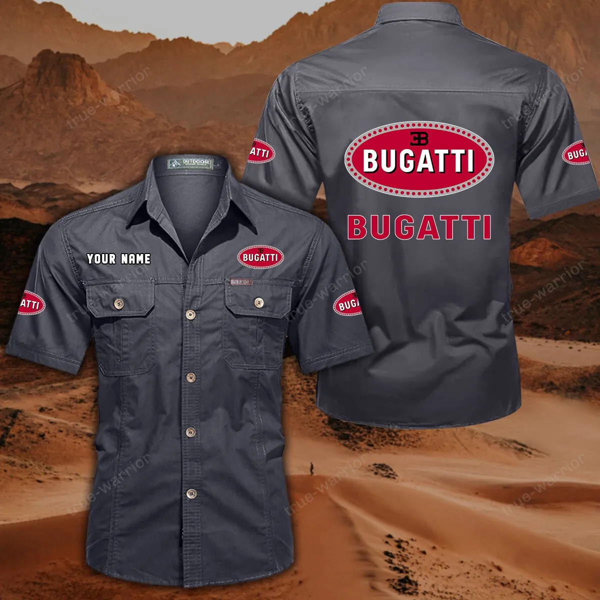 Bugatti Hemd mit kurzen Ärmeln, All-Over-Print Kurzarmhemd CAR444052625919 - Grau