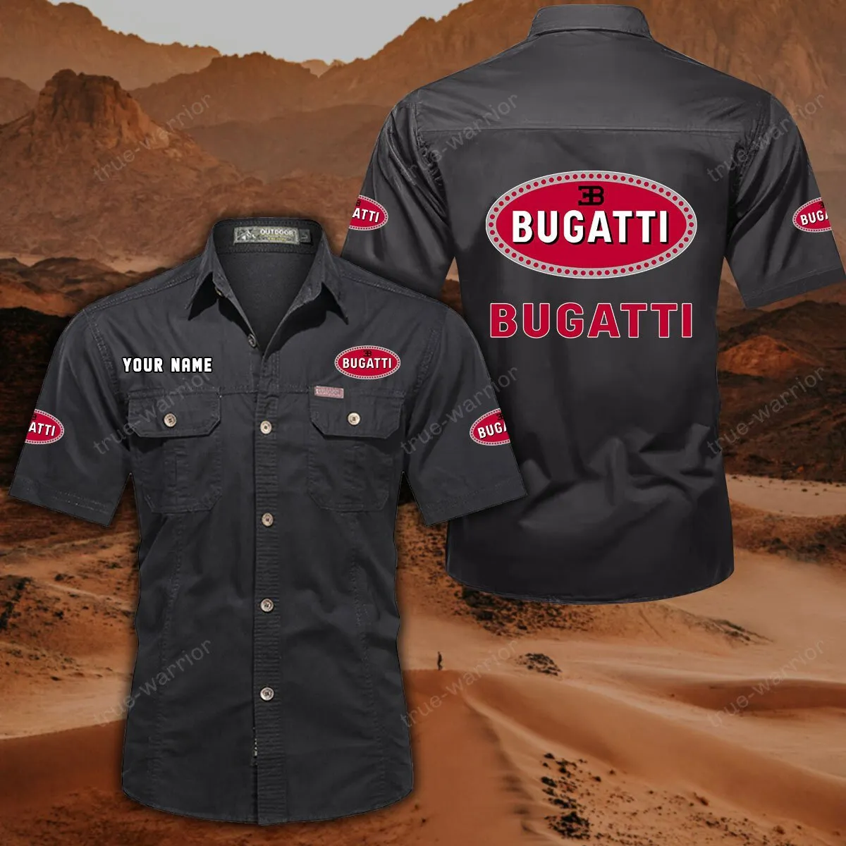 Bugatti Hemd mit kurzen Ärmeln, All-Over-Print Kurzarmhemd CAR444052625919 - Schwarz