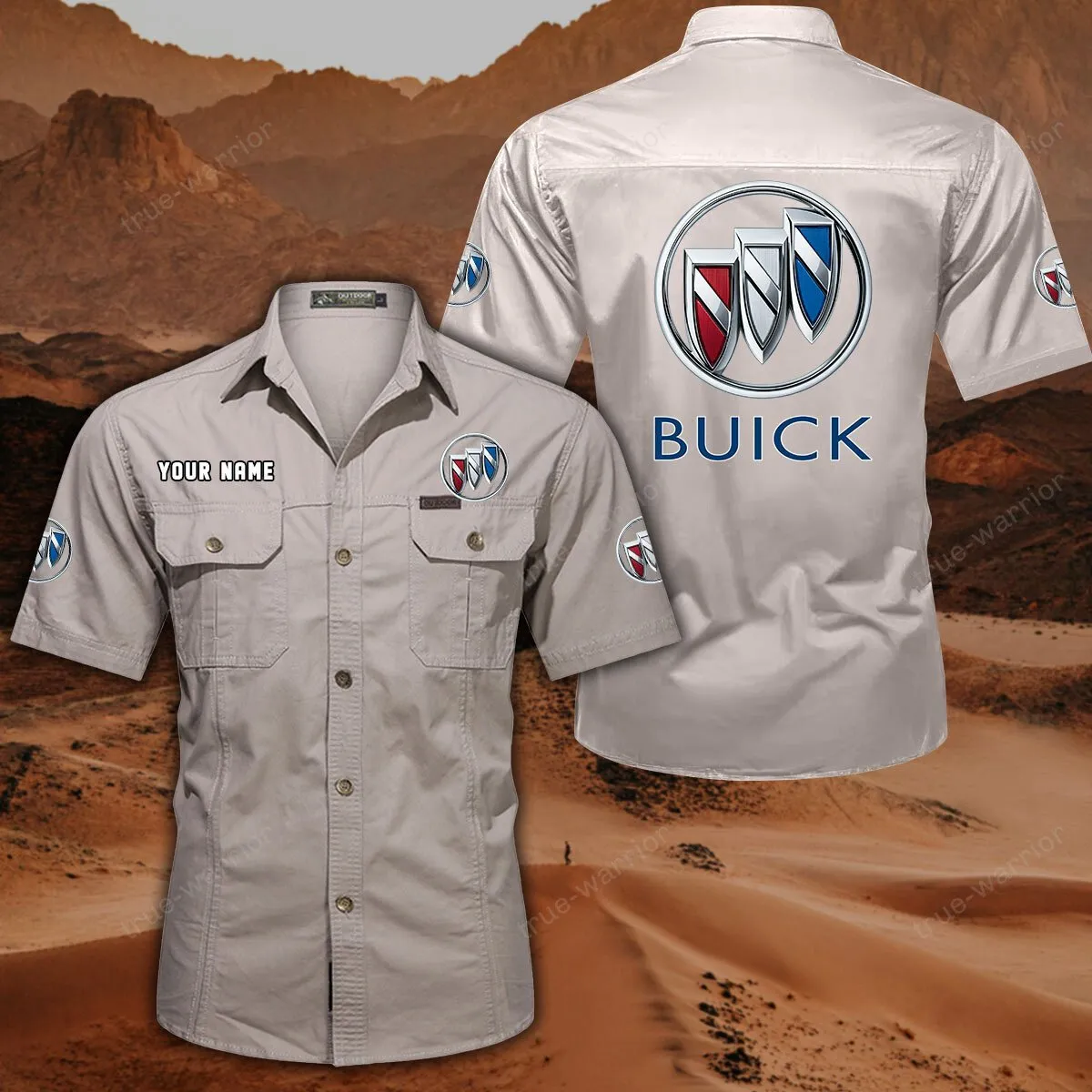 Buick Hemd mit kurzen Ärmeln, All-Over-Print Kurzarmhemd CAR444052625935 - Cremeweiß