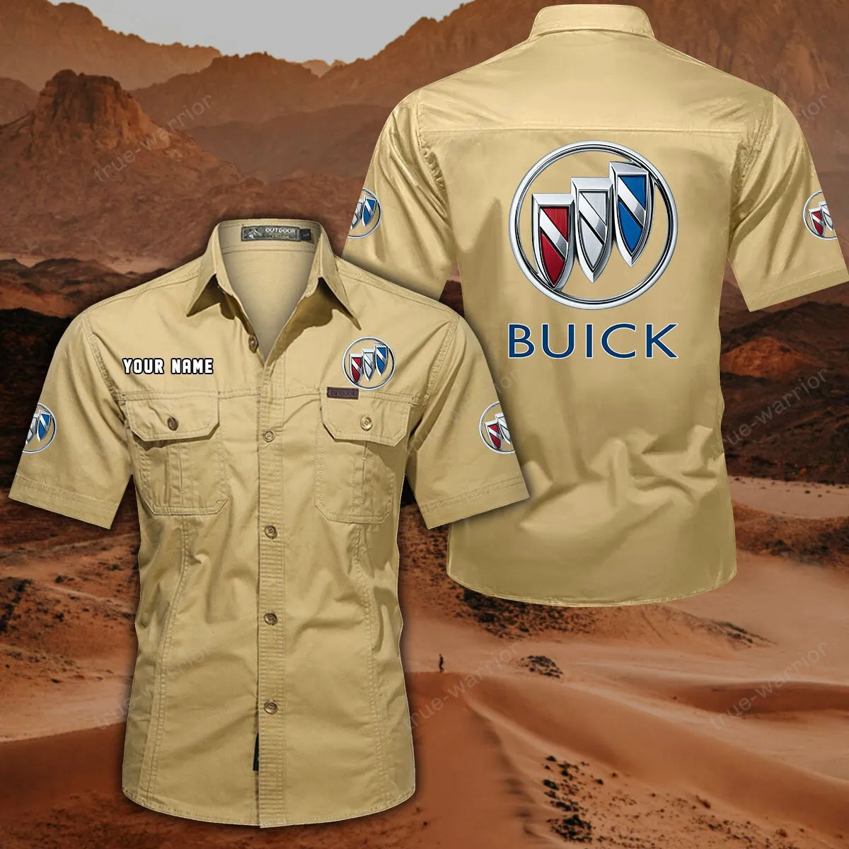 Buick Hemd mit kurzen Ärmeln, All-Over-Print Kurzarmhemd CAR444052625935 - Khaki