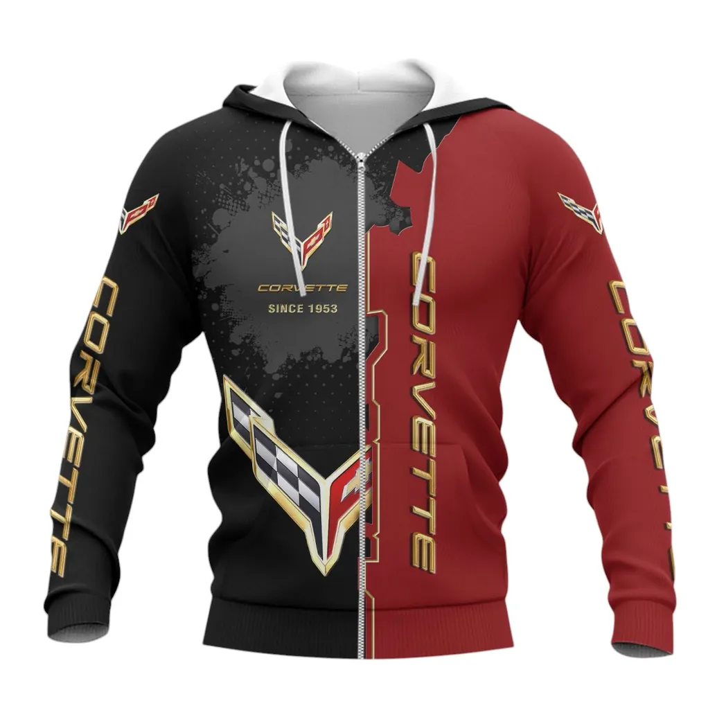 Chevrolet Corvette Hoodie mit reißverschluss, Allover-Druck Hoodie Chevrolet Corvette Fan CAR44021725012-3