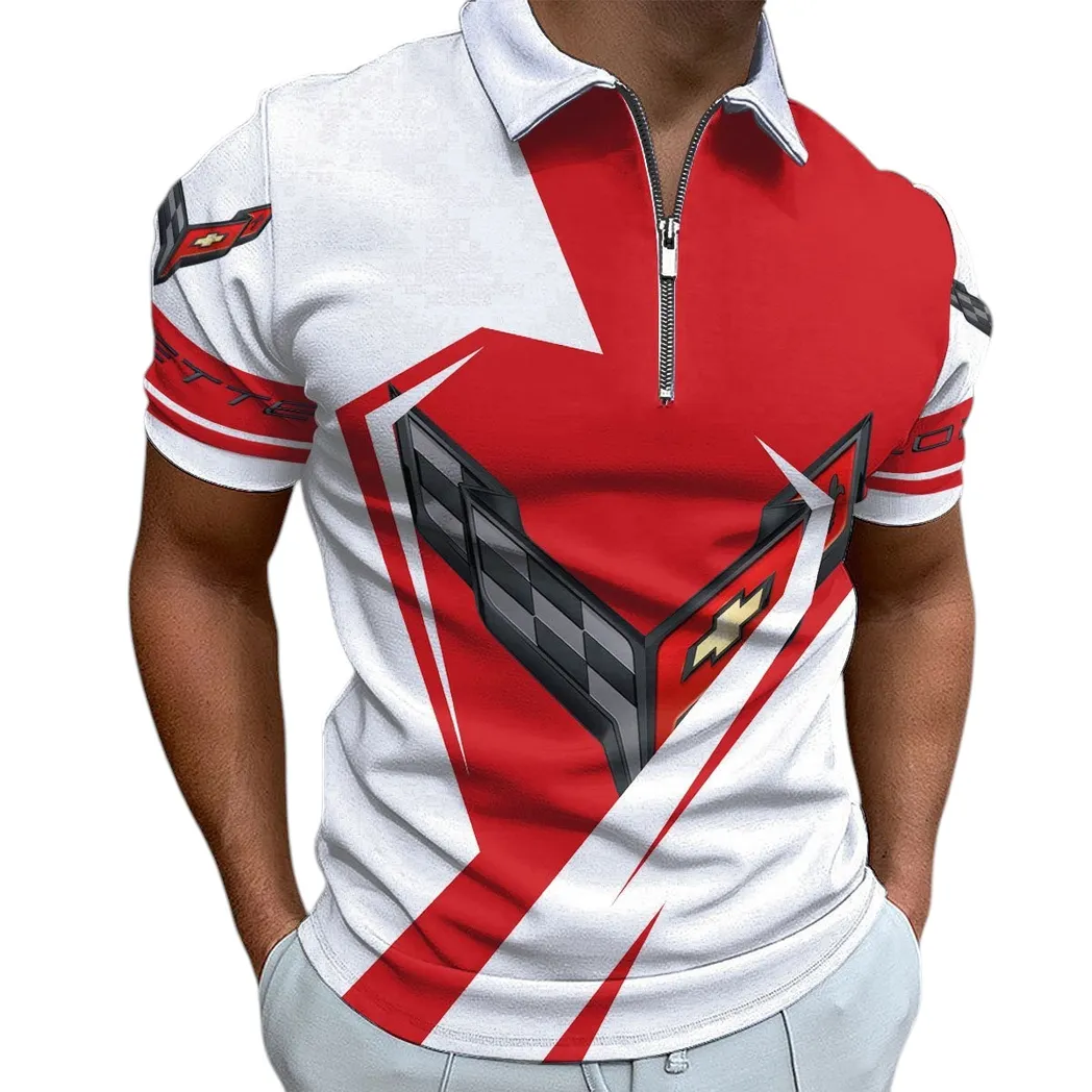 Chevrolet Corvette Poloshirt mit Reißverschluss, Geschenk für Chevrolet Corvette Fan CAR3202122531