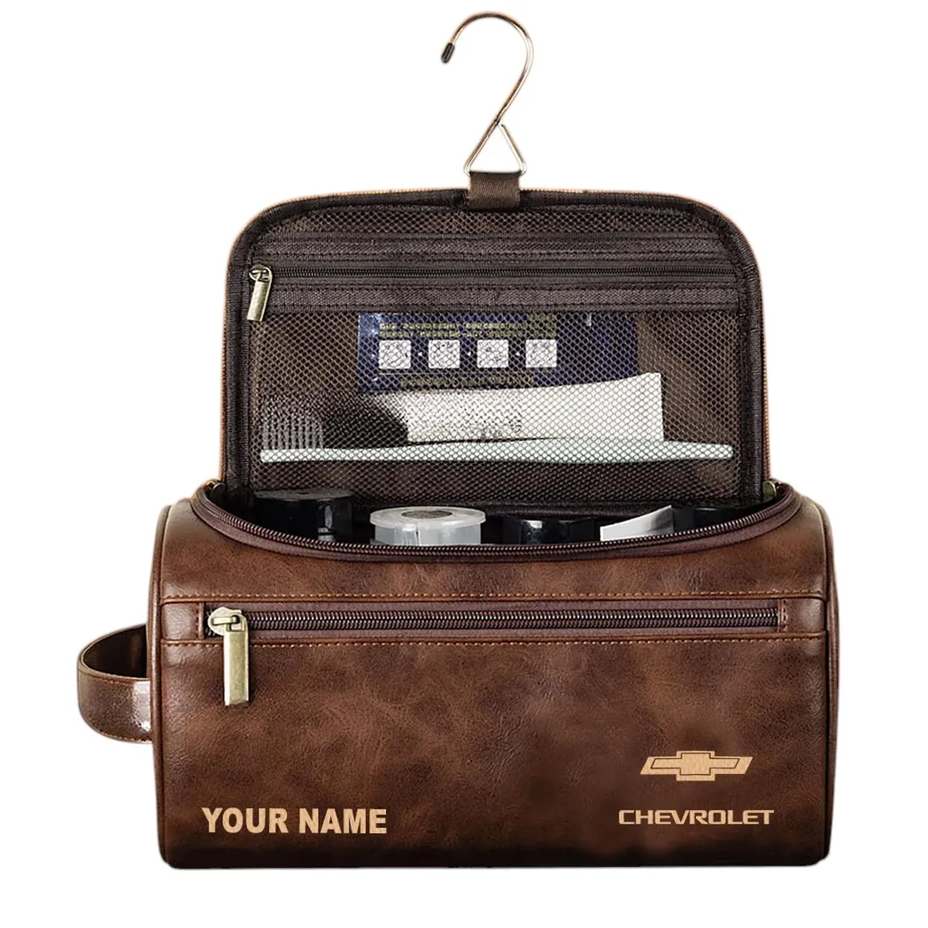Chevrolet Ledertasche, Personalisierte Kulturtasche - Dunkelbraun CAR44005072501