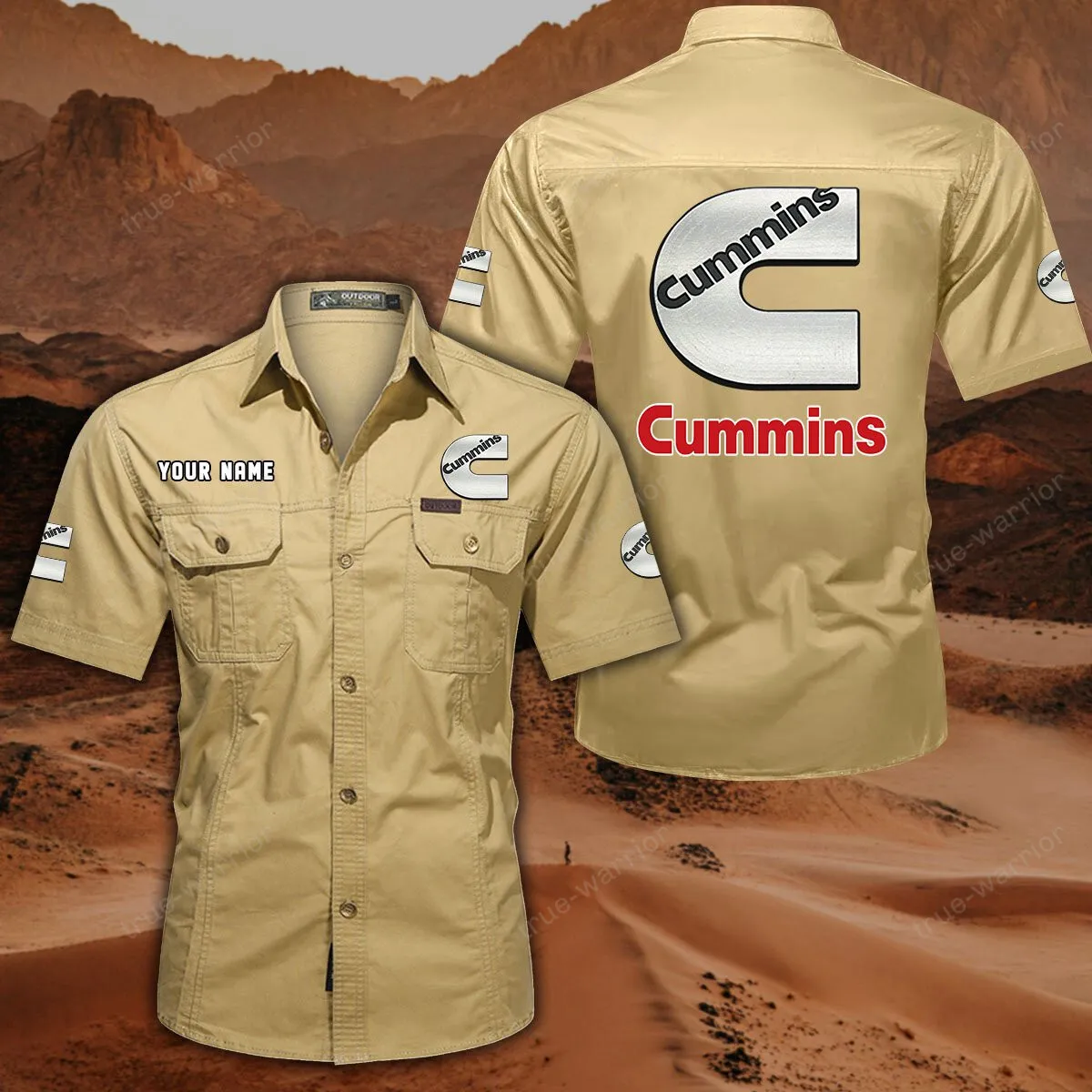 Cummins Hemd mit kurzen Ärmeln, All-Over-Print Kurzarmhemd CAR444052625952 - Khaki