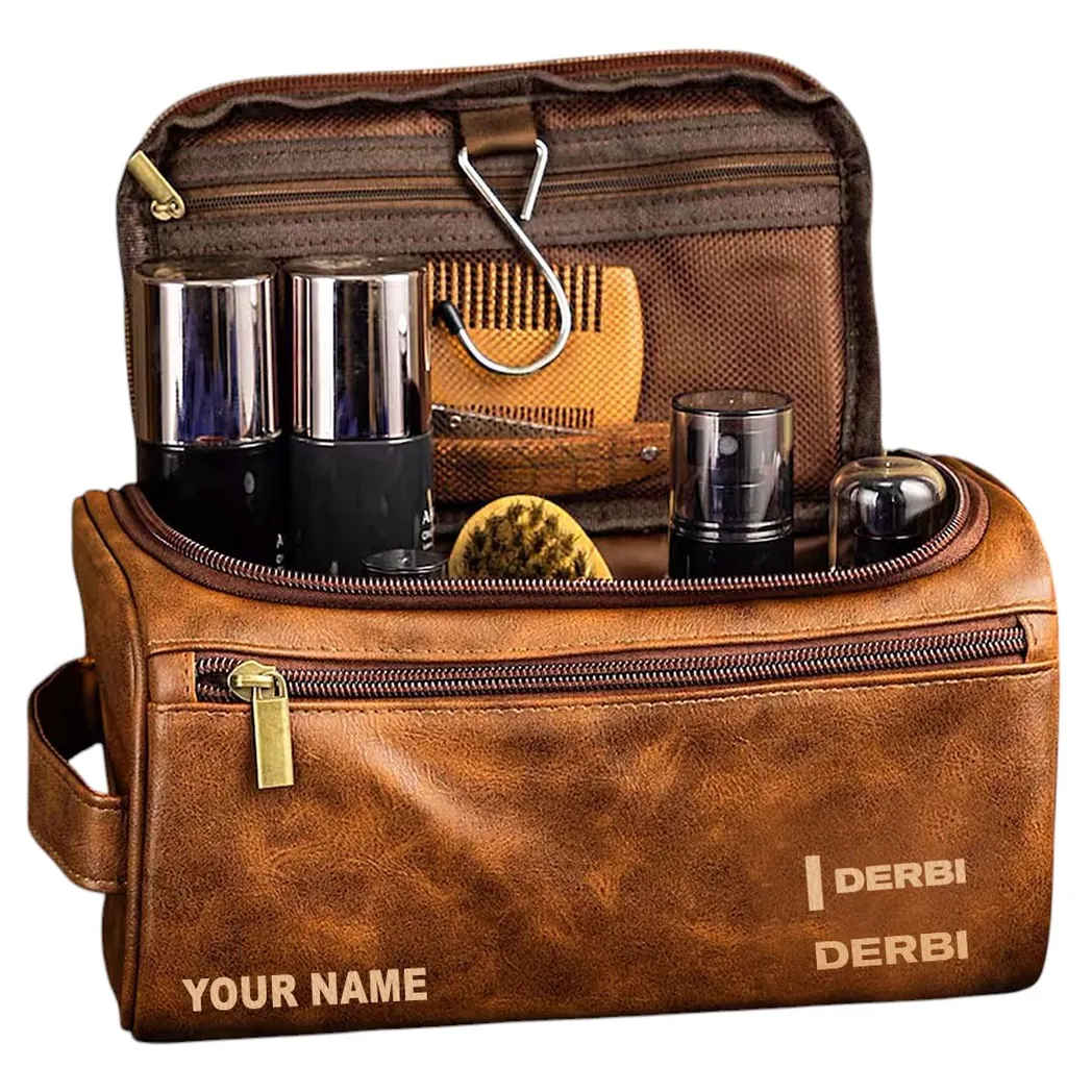 Derbi Ledertasche, Personalisierte Kulturtasche - Gelbbraun CAR44105072512