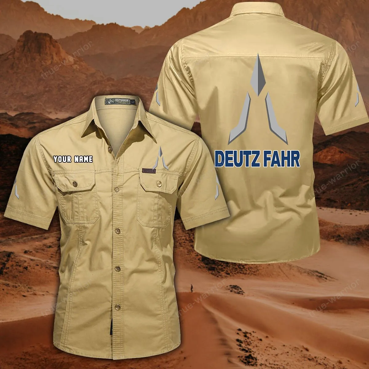 Deutz Fahr Hemd mit kurzen Ärmeln, All-Over-Print Kurzarmhemd CAR444052625943 - Khaki