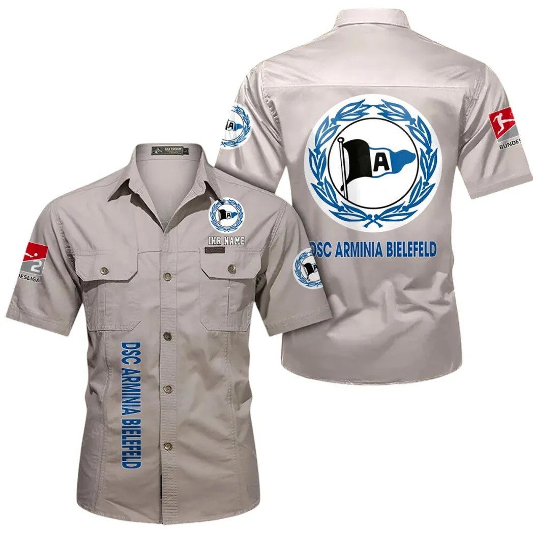 DSC Arminia Bielefeld Hemd mit kurzen Ärmeln, All-Over-Print Kurzarmhemd BDE11052625252 - Beige