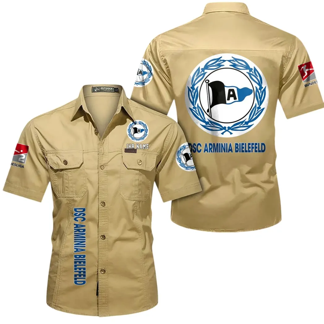 DSC Arminia Bielefeld Hemd mit kurzen Ärmeln, All-Over-Print Kurzarmhemd BDE11052625252 - Khaki
