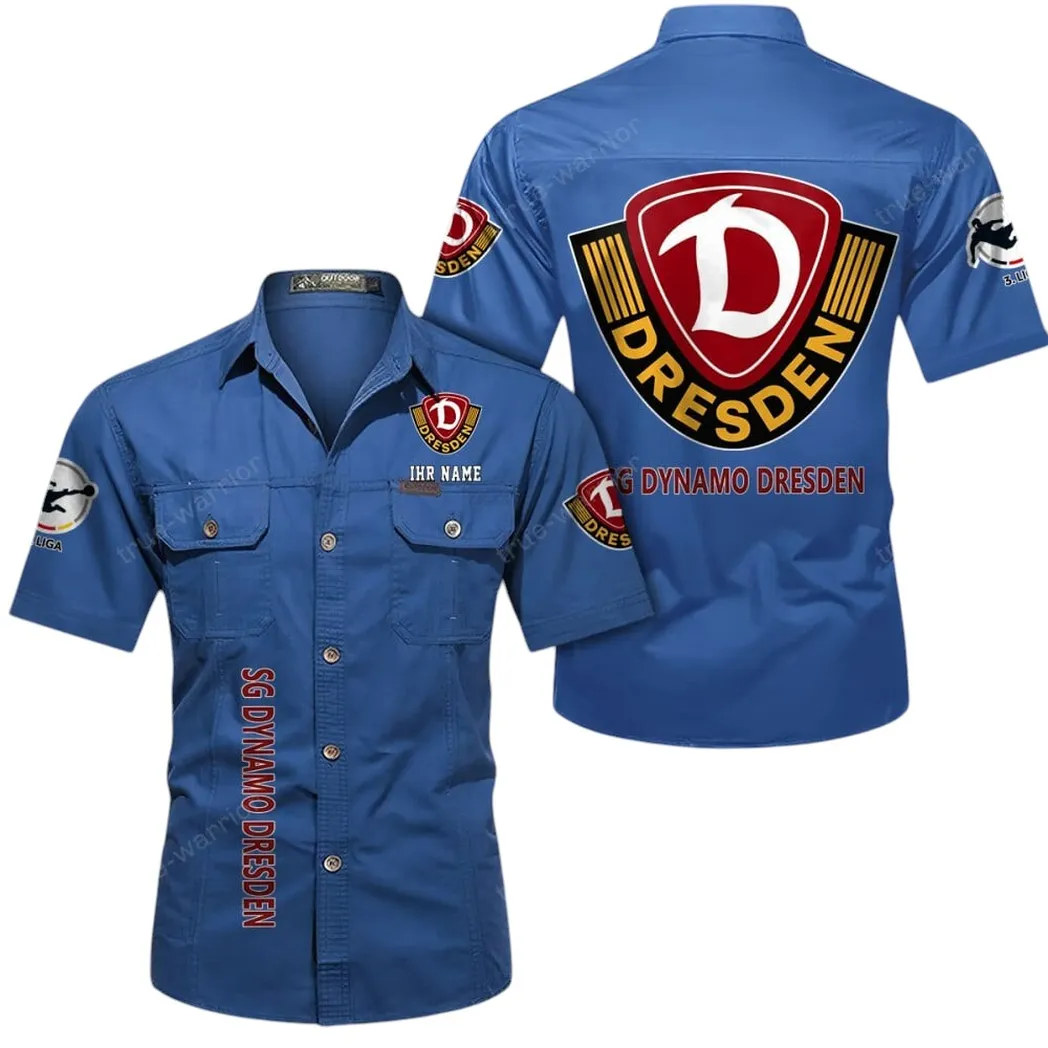 Dynamo Dresden Hemd mit kurzen Ärmeln, All-Over-Print Kurzarmhemd BDE11052625260 - Cowboyblau