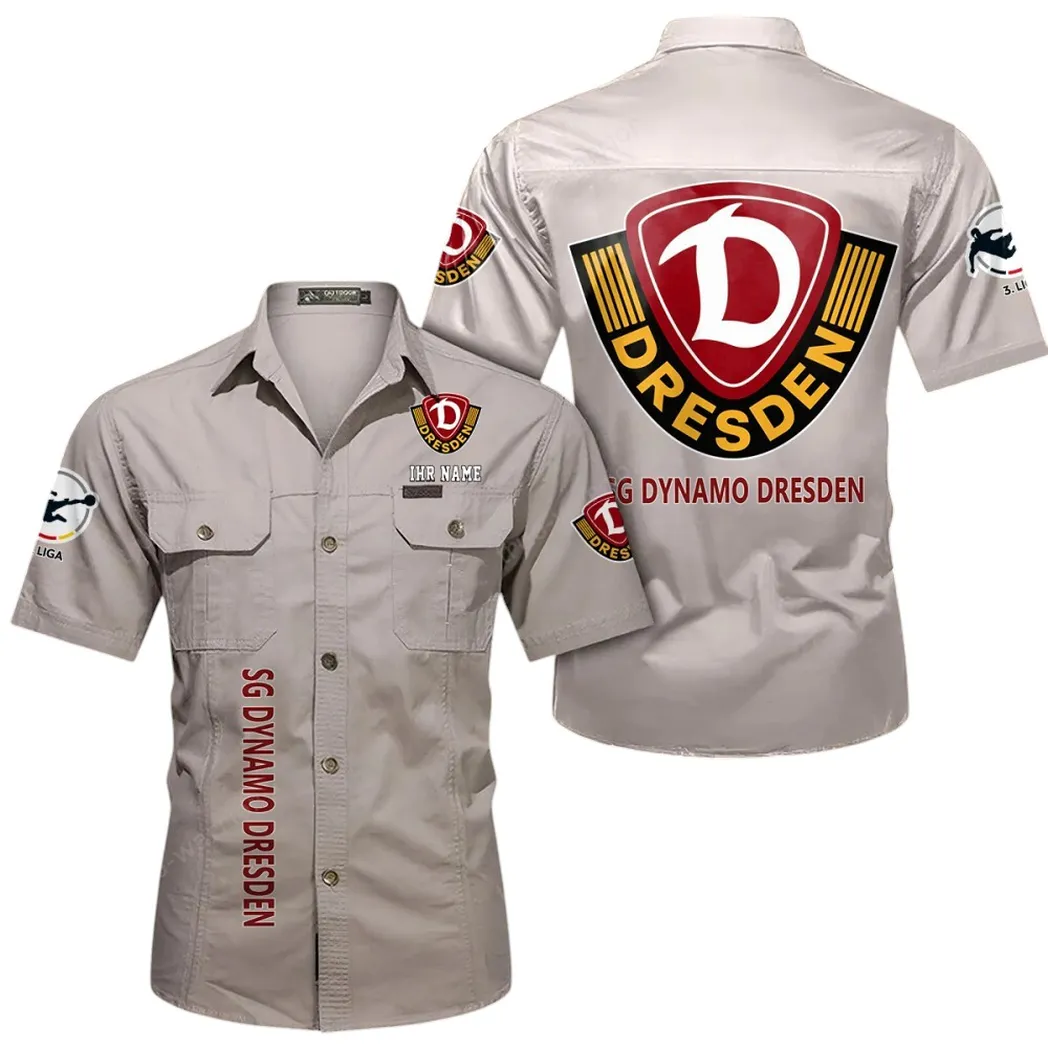 Dynamo Dresden Hemd mit kurzen Ärmeln, All-Over-Print Kurzarmhemd BDE11052625260 - Beige