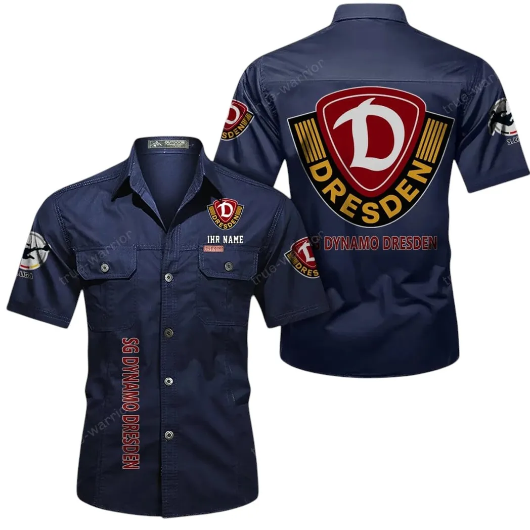Dynamo Dresden Hemd mit kurzen Ärmeln, All-Over-Print Kurzarmhemd BDE11052625260 - Dunkelblau