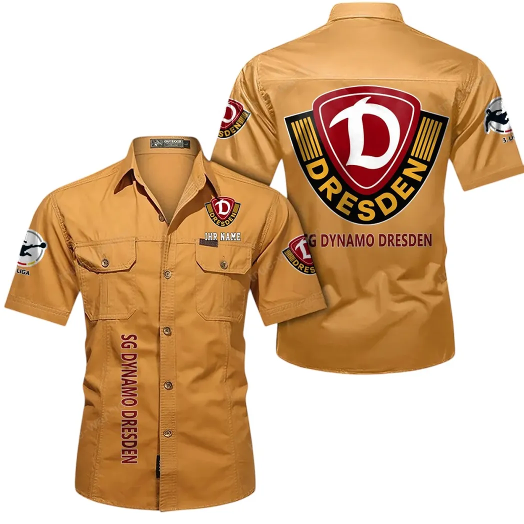 Dynamo Dresden Hemd mit kurzen Ärmeln, All-Over-Print Kurzarmhemd BDE11052625260 - Gelb-Orange