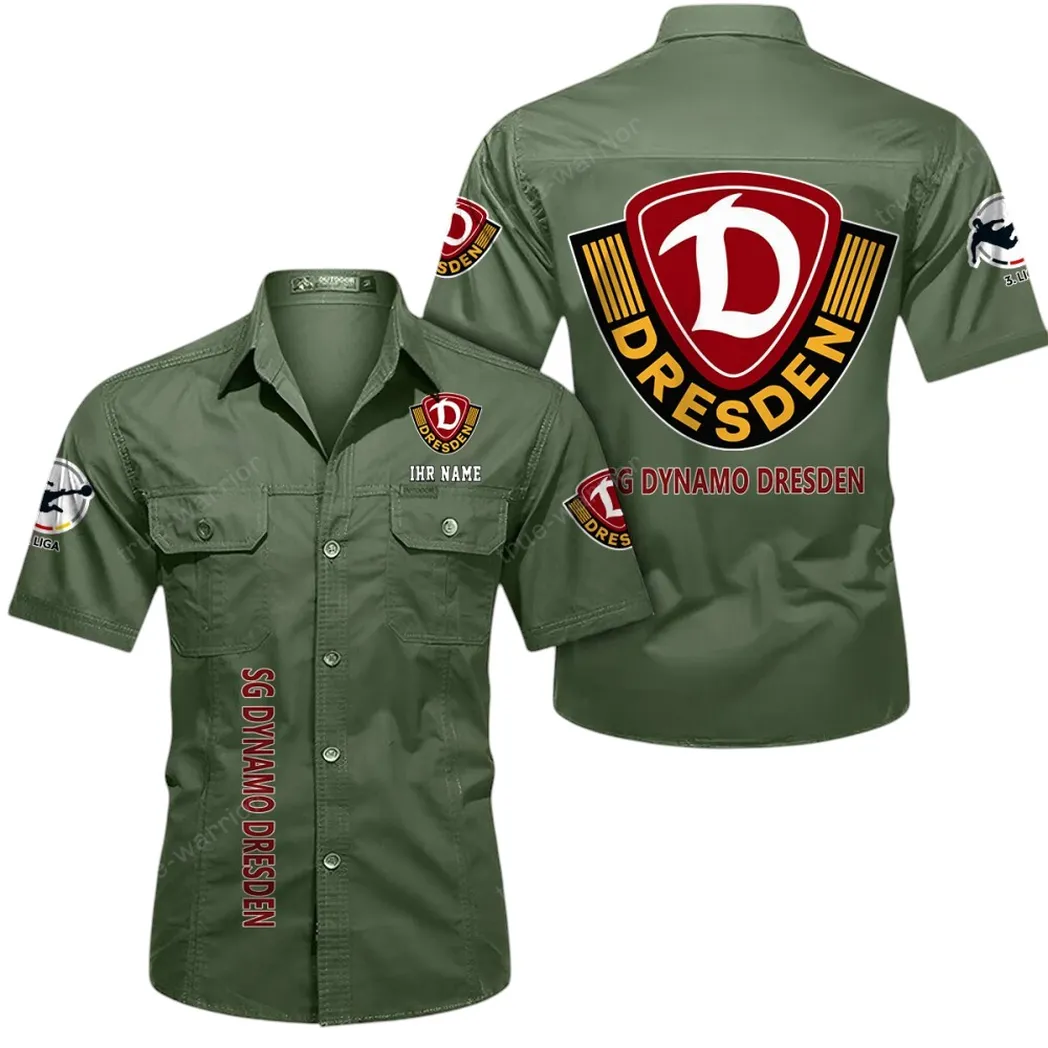 Dynamo Dresden Hemd mit kurzen Ärmeln, All-Over-Print Kurzarmhemd BDE11052625260 - Olivgrün