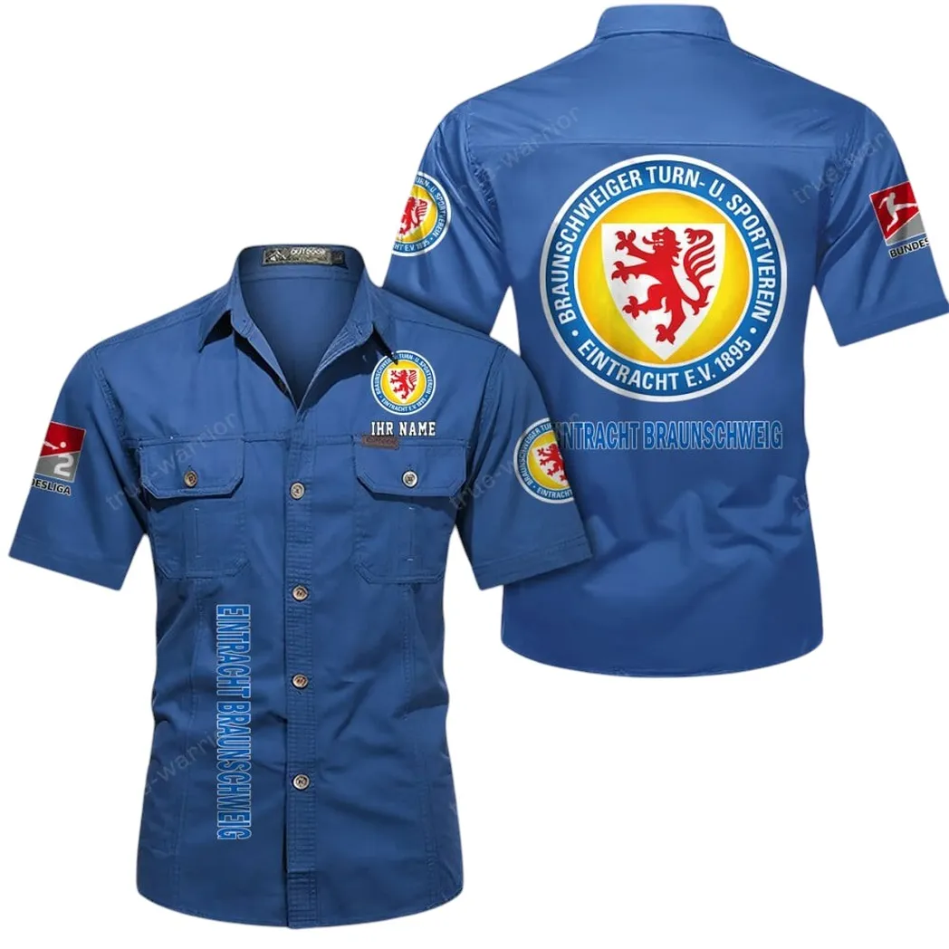 Eintracht Braunschweig Hemd mit kurzen Ärmeln, All-Over-Print Kurzarmhemd BDE11052625261 - Cowboyblau