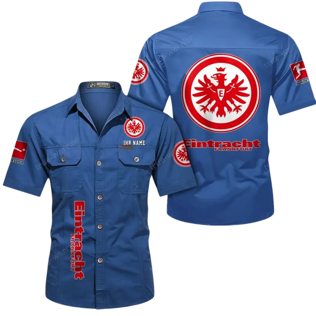 Eintracht Frankfurt Hemd mit kurzen Ärmeln, All-Over-Print Kurzarmhemd BDE11052625269 - Cowboyblau