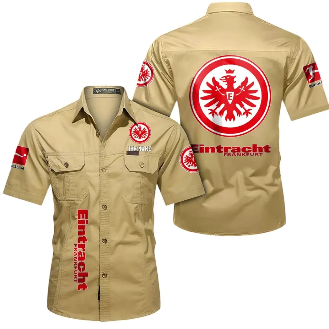 Eintracht Frankfurt Hemd mit kurzen Ärmeln, All-Over-Print Kurzarmhemd BDE11052625269 - Khaki