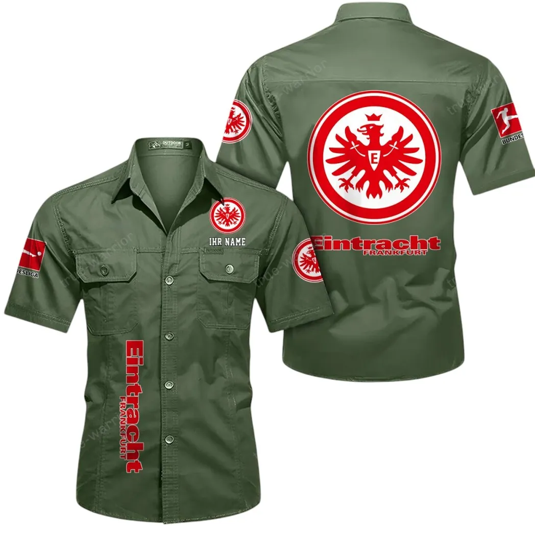 Eintracht Frankfurt Hemd mit kurzen Ärmeln, All-Over-Print Kurzarmhemd BDE11052625269 - Olivgrün