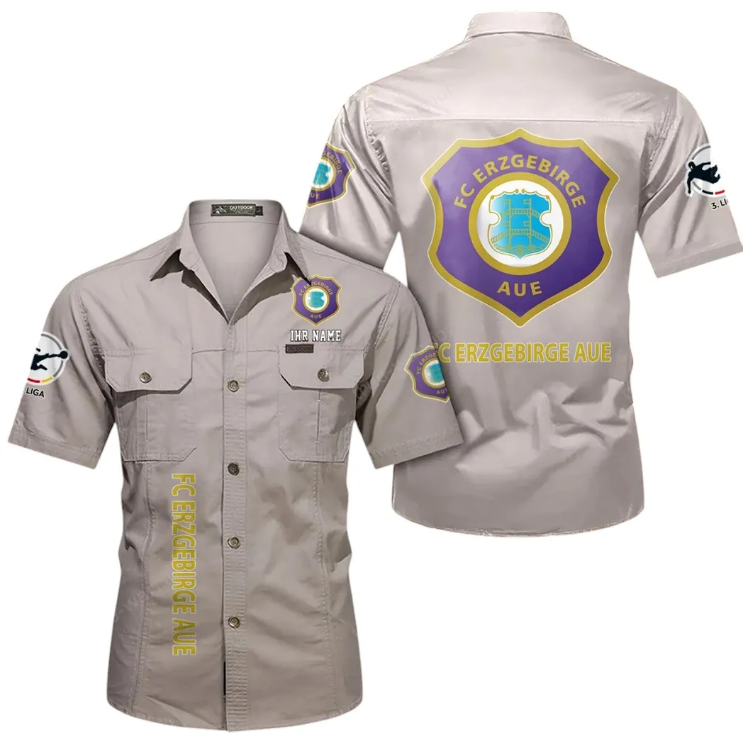 Erzgebirge Aue Hemd mit kurzen Ärmeln, All-Over-Print Kurzarmhemd BDE11052625277 - Beige