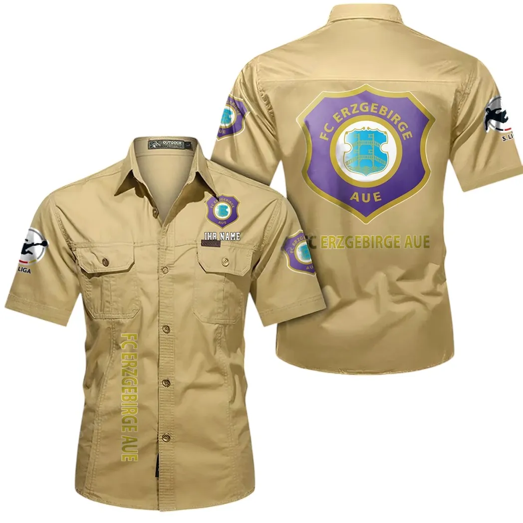 Erzgebirge Aue Hemd mit kurzen Ärmeln, All-Over-Print Kurzarmhemd BDE11052625277 - Khaki