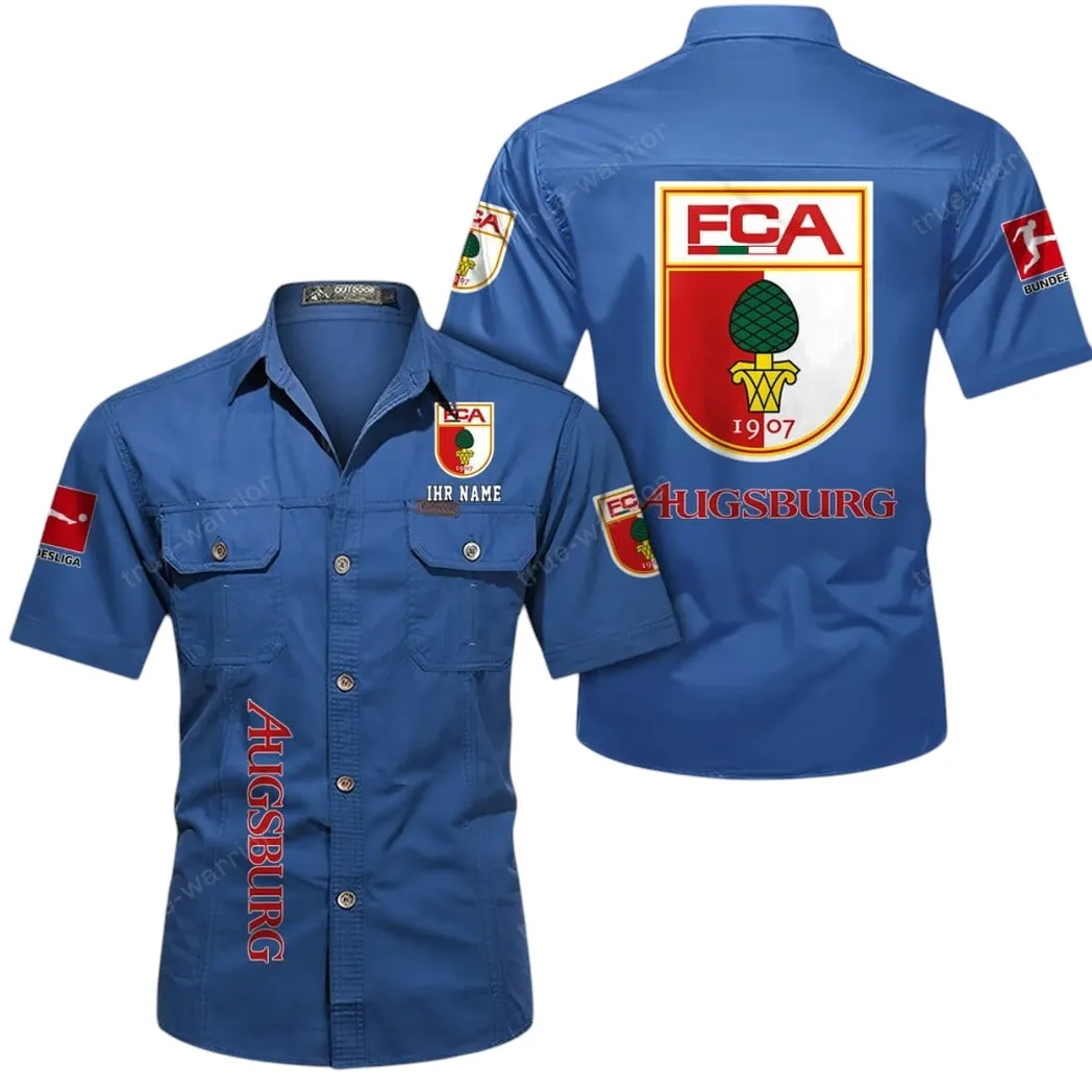 FC Augsburg Hemd mit kurzen Ärmeln, All-Over-Print Kurzarmhemd BDE11052625248 - Cowboyblau