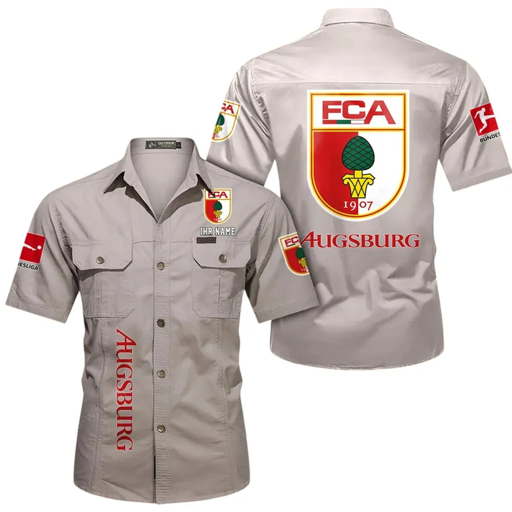 FC Augsburg Hemd mit kurzen Ärmeln, All-Over-Print Kurzarmhemd BDE11052625248 - Beige