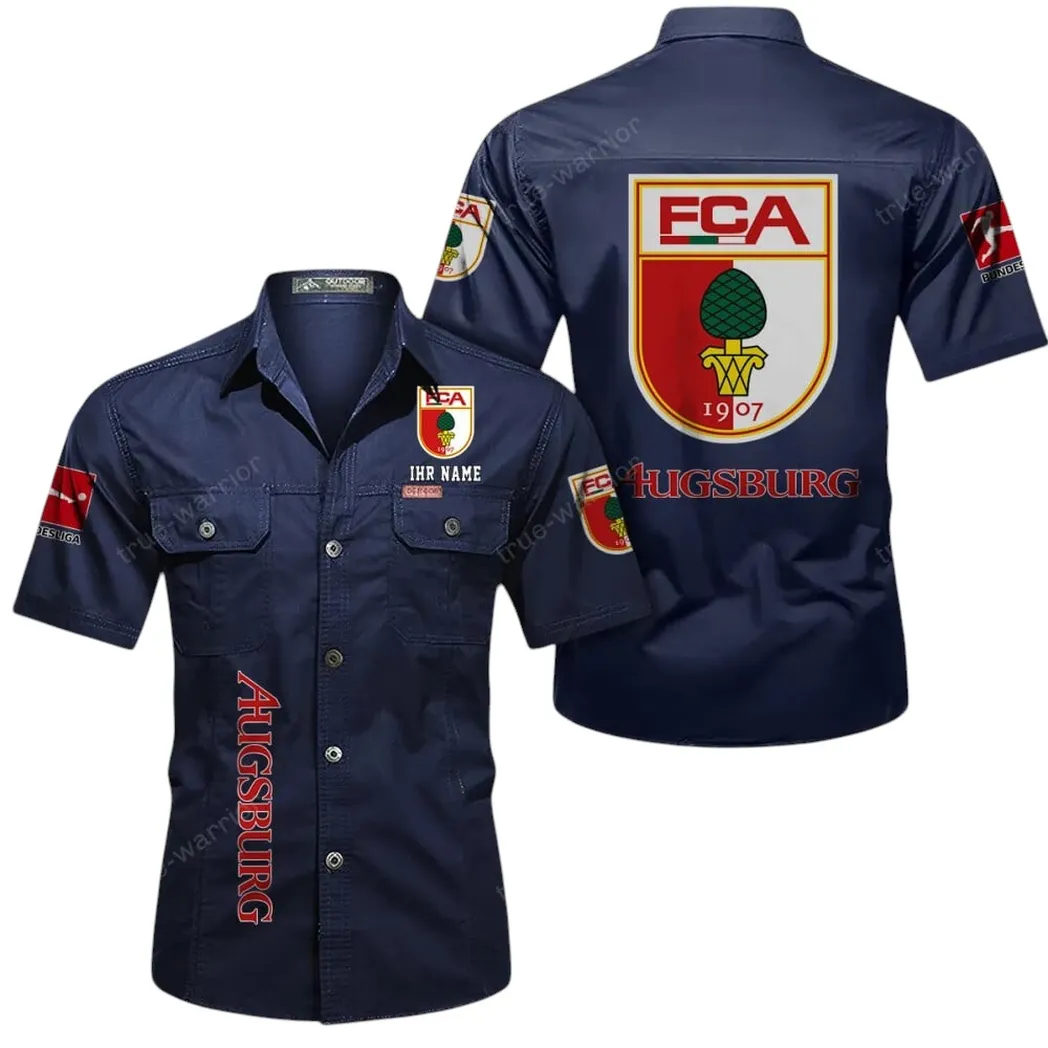FC Augsburg Hemd mit kurzen Ärmeln, All-Over-Print Kurzarmhemd BDE11052625248 - Dunkelblau