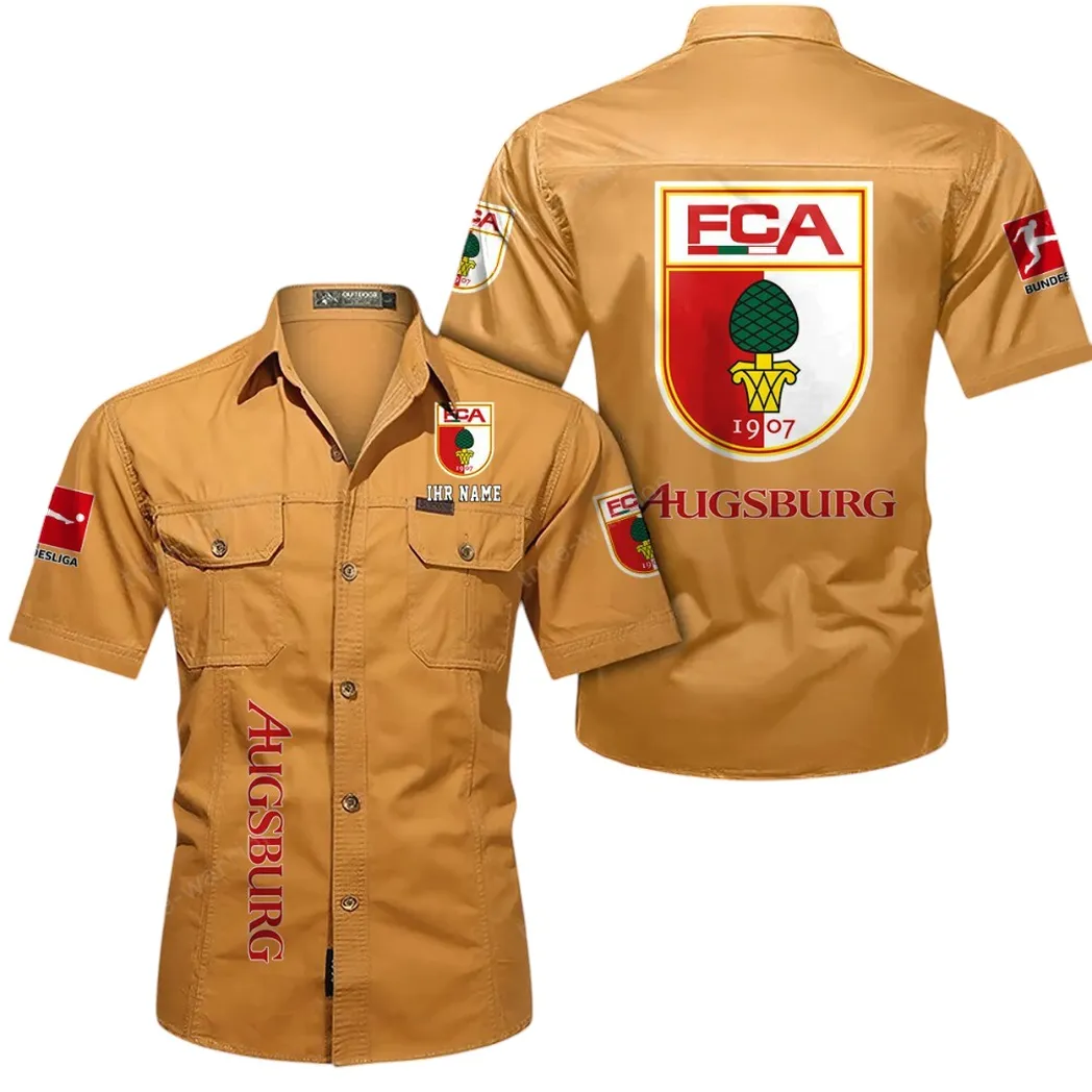 FC Augsburg Hemd mit kurzen Ärmeln, All-Over-Print Kurzarmhemd BDE11052625248 - Gelb-Orange