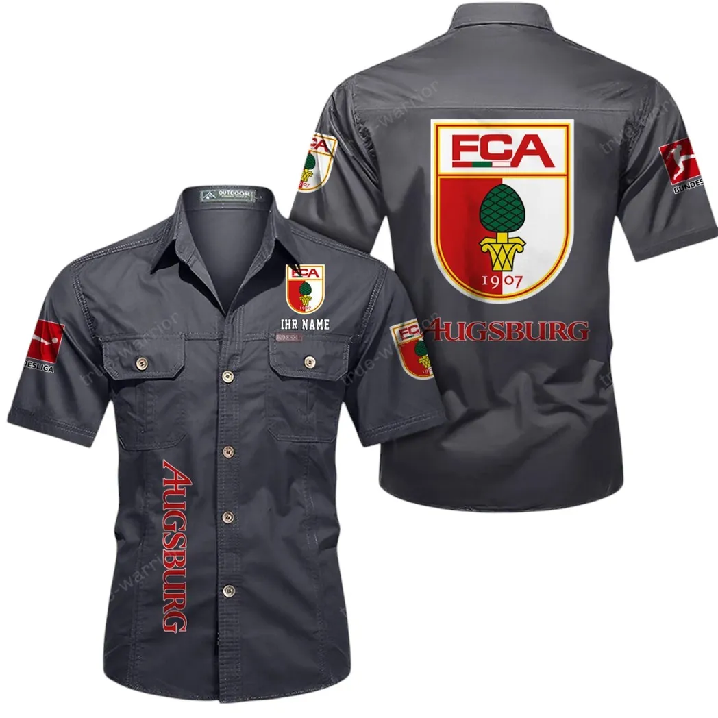 FC Augsburg Hemd mit kurzen Ärmeln, All-Over-Print Kurzarmhemd BDE11052625248 - Grau