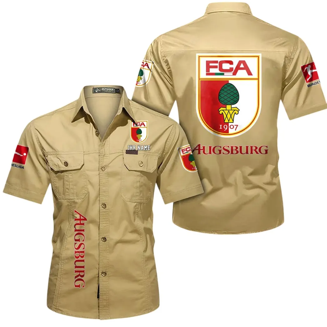 FC Augsburg Hemd mit kurzen Ärmeln, All-Over-Print Kurzarmhemd BDE11052625248 - Khaki