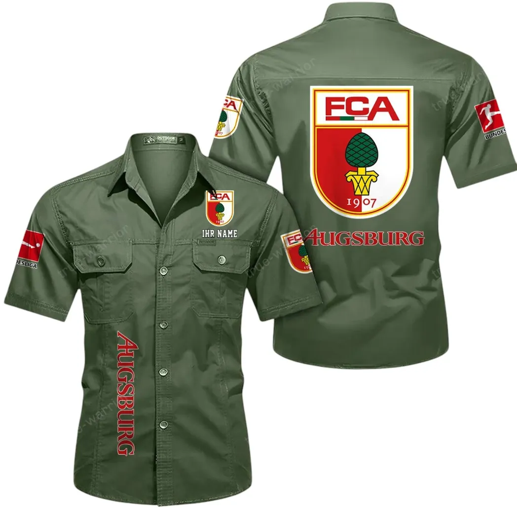 FC Augsburg Hemd mit kurzen Ärmeln, All-Over-Print Kurzarmhemd BDE11052625248 - Olivgrün
