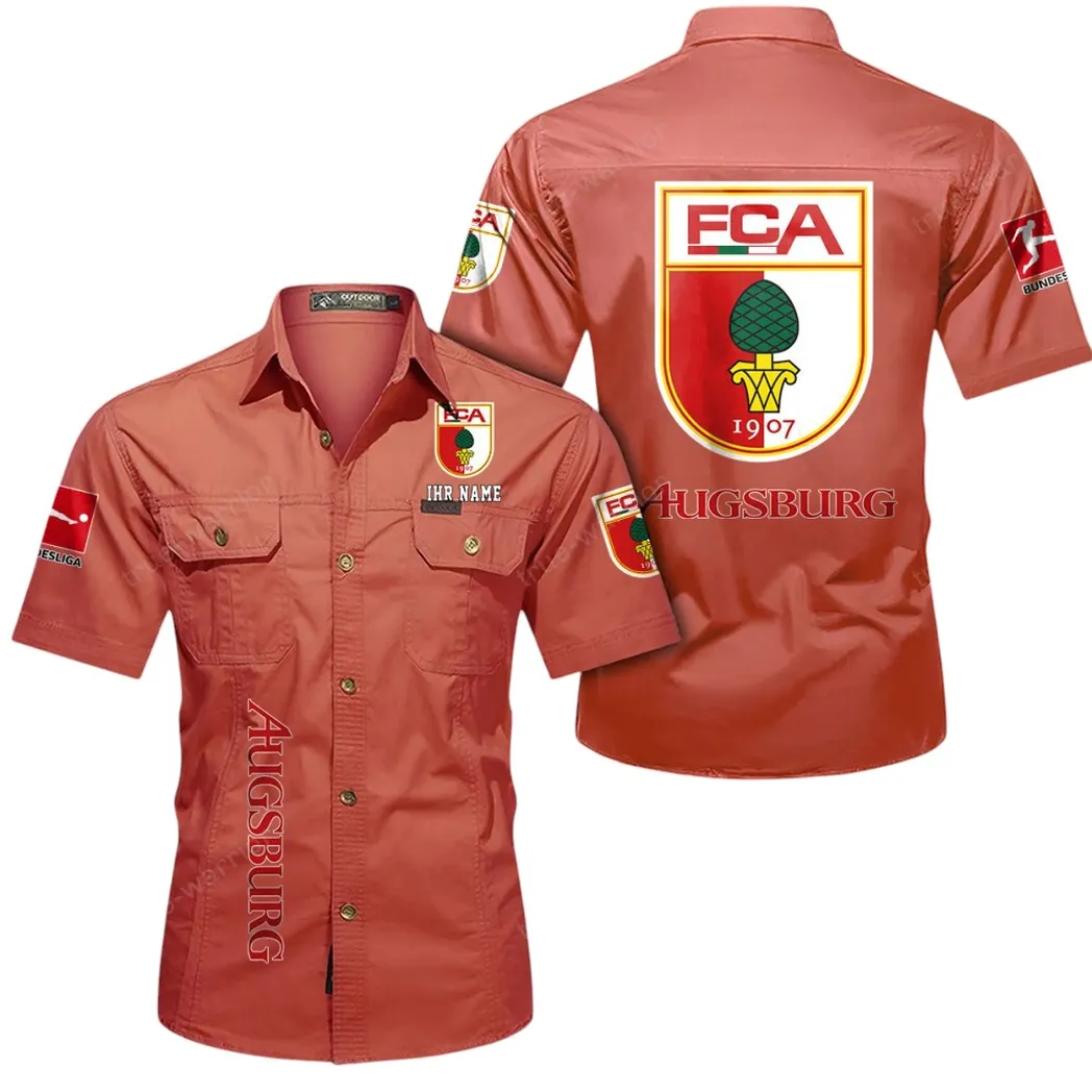 FC Augsburg Hemd mit kurzen Ärmeln, All-Over-Print Kurzarmhemd BDE11052625248 - Rot