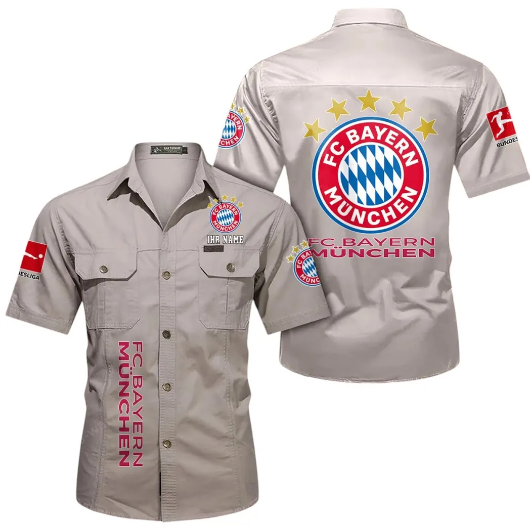 FC Bayern Munchen Hemd mit kurzen Ärmeln, All-Over-Print Kurzarmhemd BDE11052625276 - Beige